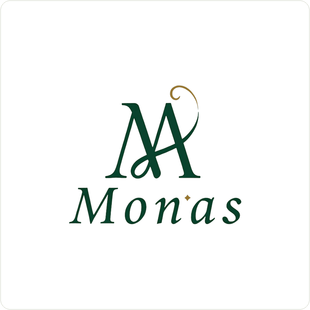 Brand mark and typography for Monas.